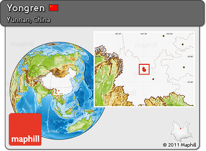 Physical Location Map of Yongren, highlighted country