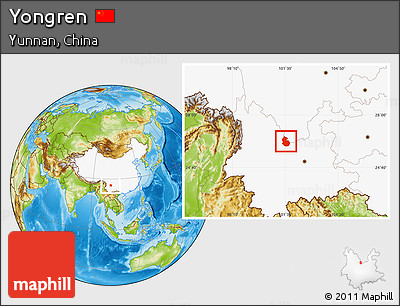 Physical Location Map of Yongren, highlighted country