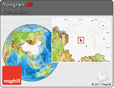 Physical Location Map of Yongren, highlighted country