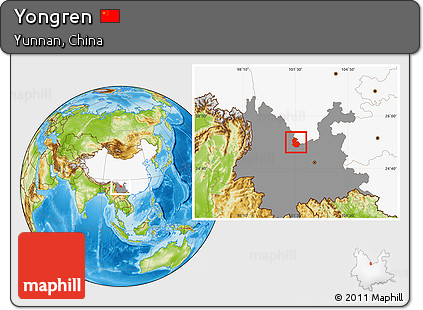 Physical Location Map of Yongren, highlighted country, highlighted parent region