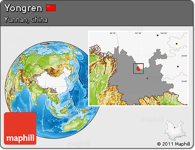 Physical Location Map of Yongren, highlighted country, highlighted parent region