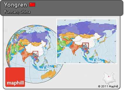 Political Location Map of Yongren, highlighted country, highlighted parent region, within the entire country