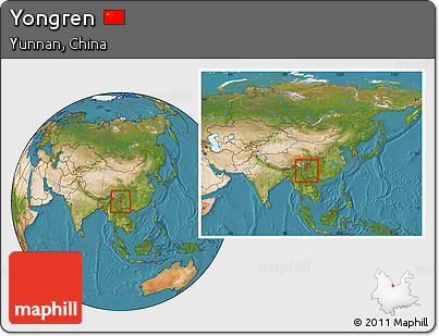 Satellite Location Map of Yongren, within the entire country