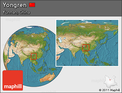 Satellite Location Map of Yongren, within the entire country