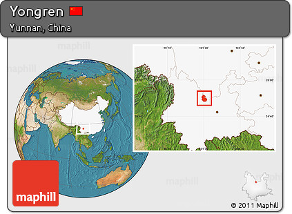 Satellite Location Map of Yongren, highlighted country