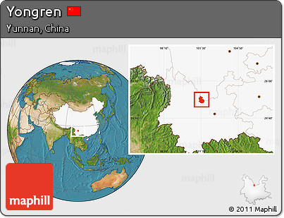 Satellite Location Map of Yongren, highlighted country