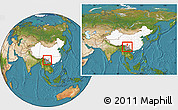 Satellite Location Map of Yongren, highlighted country, highlighted parent region, within the entire country