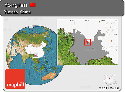 Satellite Location Map of Yongren, highlighted country, highlighted parent region