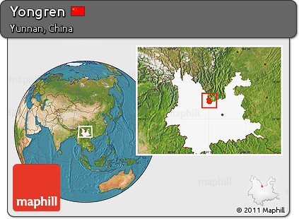 Satellite Location Map of Yongren, highlighted parent region