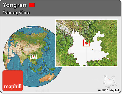 Satellite Location Map of Yongren, highlighted parent region