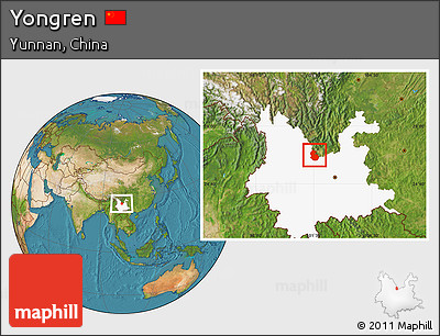 Satellite Location Map of Yongren, highlighted parent region