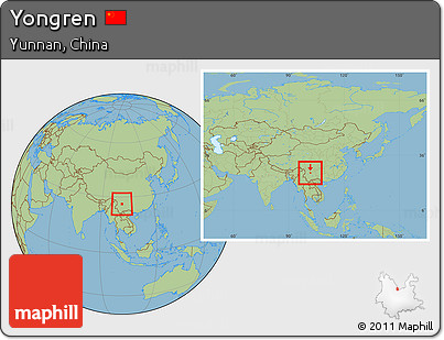 Savanna Style Location Map of Yongren, within the entire country