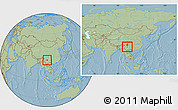 Savanna Style Location Map of Yongren, within the entire country, hill shading
