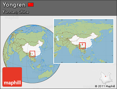 Savanna Style Location Map of Yongren, highlighted country, within the entire country