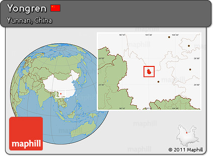Savanna Style Location Map of Yongren, highlighted country