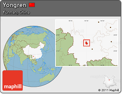Savanna Style Location Map of Yongren, highlighted country