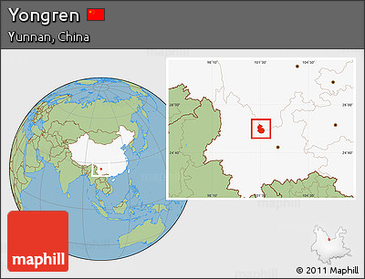 Savanna Style Location Map of Yongren, highlighted country