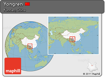 Savanna Style Location Map of Yongren, highlighted country, highlighted parent region, within the entire country