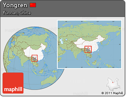 Savanna Style Location Map of Yongren, highlighted country, highlighted parent region, within the entire country