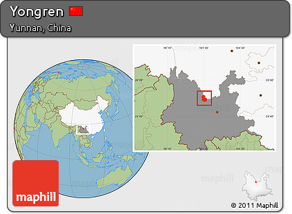 Savanna Style Location Map of Yongren, highlighted country, highlighted parent region