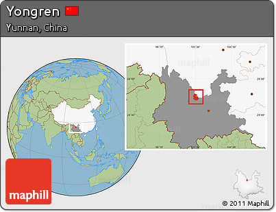 Savanna Style Location Map of Yongren, highlighted country, highlighted parent region