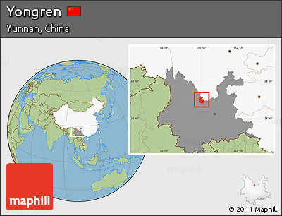 Savanna Style Location Map of Yongren, highlighted country, highlighted parent region