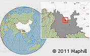 Savanna Style Location Map of Yongren, highlighted country, highlighted parent region, hill shading