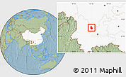 Savanna Style Location Map of Yongren, highlighted country, hill shading