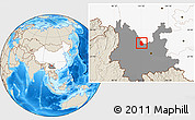Shaded Relief Location Map of Yongren, highlighted country, highlighted parent region