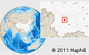 Shaded Relief Location Map of Yongren, highlighted country