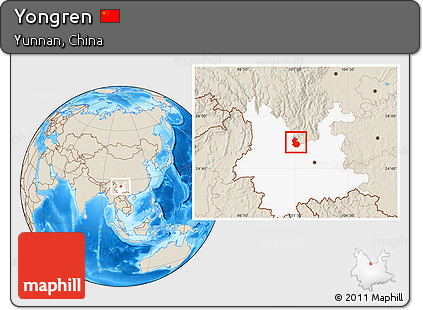 Shaded Relief Location Map of Yongren, highlighted parent region