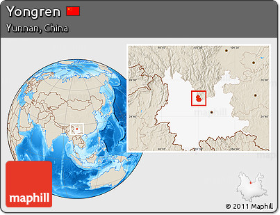 Shaded Relief Location Map of Yongren, highlighted parent region