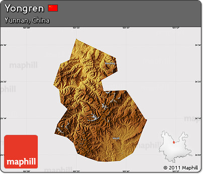 Physical Map of Yongren, cropped outside