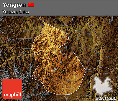 Physical Map of Yongren, darken
