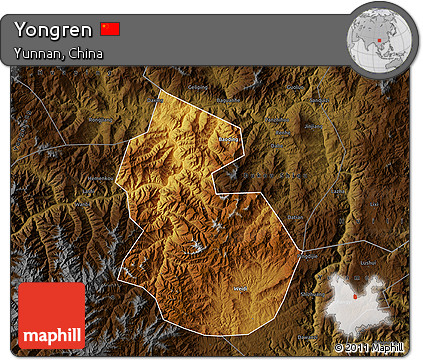 Physical Map of Yongren, darken