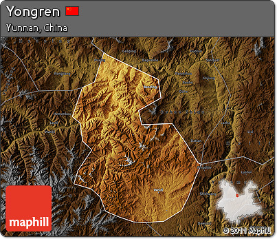 Physical Map of Yongren, darken
