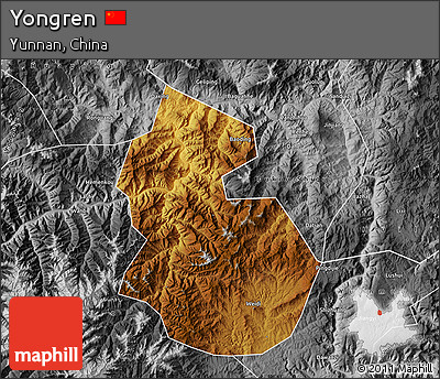 Physical Map of Yongren, desaturated