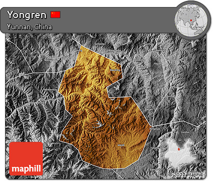 Physical Map of Yongren, desaturated