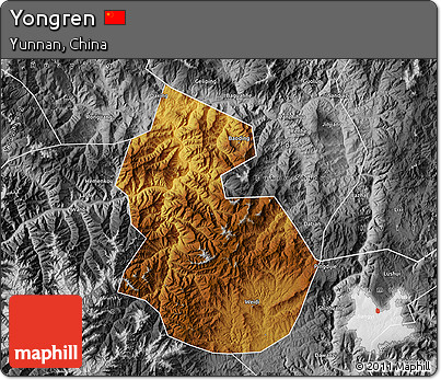 Physical Map of Yongren, desaturated