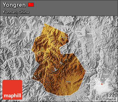 Physical Map of Yongren, lighten, desaturated