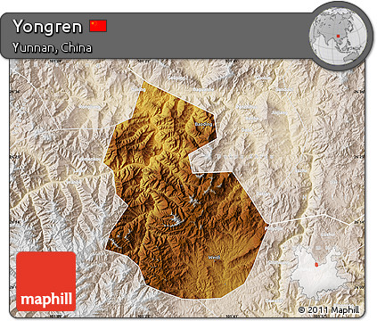 Physical Map of Yongren, lighten