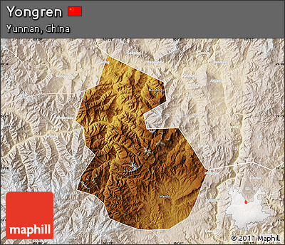 Physical Map of Yongren, lighten