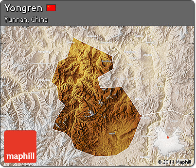 Physical Map of Yongren, lighten