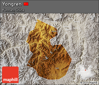 Physical Map of Yongren, lighten, semi-desaturated