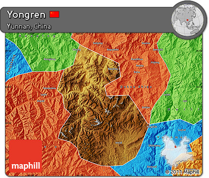 Physical Map of Yongren, political outside