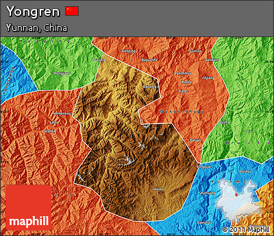Physical Map of Yongren, political outside