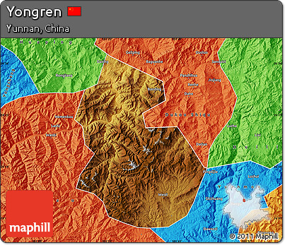Physical Map of Yongren, political outside