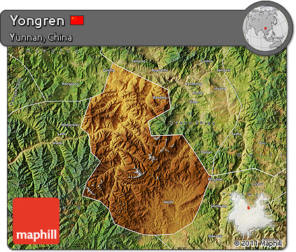 Physical Map of Yongren, satellite outside
