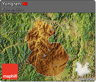 Physical Map of Yongren, satellite outside