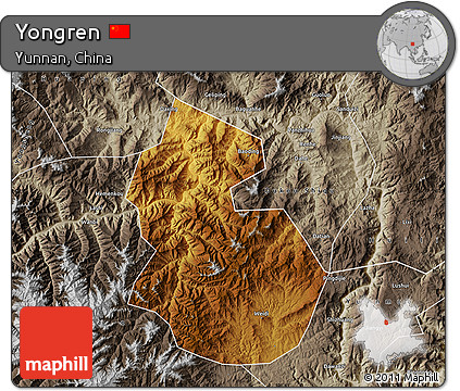 Physical Map of Yongren, semi-desaturated